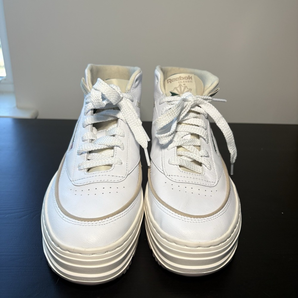 Reebok Club C Geo Mid Womens White Leather Lace Up Lifestyle Sneakers Shoes - Picture 3 of 7